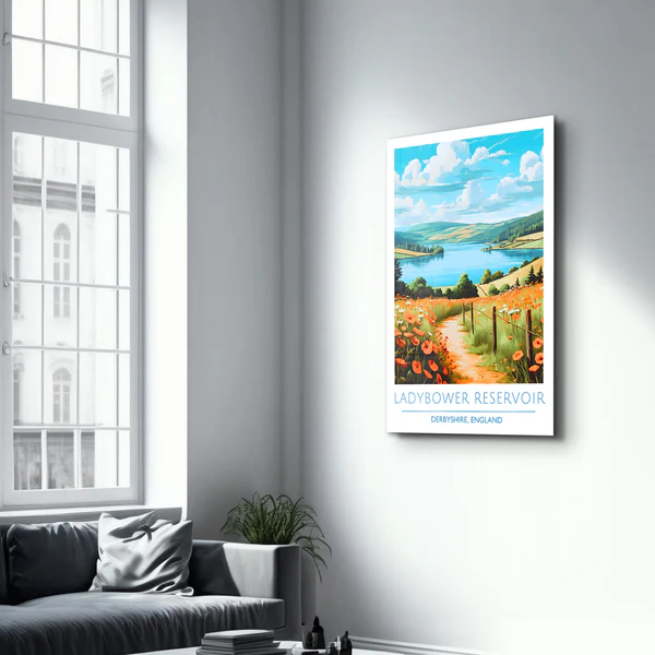 Ladybower Reservoir-Derbyshire England-Travel Posters | Glass Wall Art - Image 2