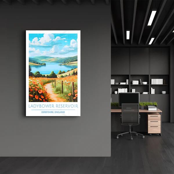 Ladybower Reservoir-Derbyshire England-Travel Posters | Glass Wall Art - Image 3