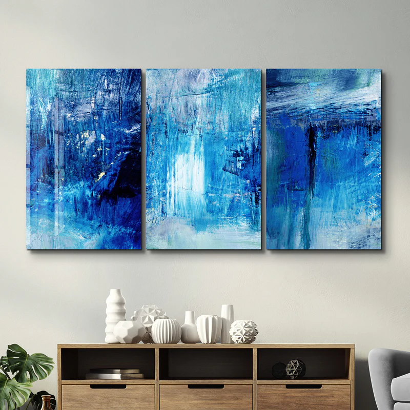 ・"Blue Fall- Trio"・Glass Wall Art - Image 3
