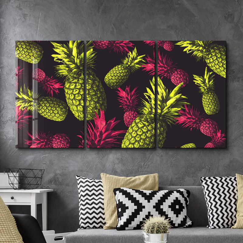 ・"Colorful Pineapples - Trio"・Glass Wall Art - Image 2