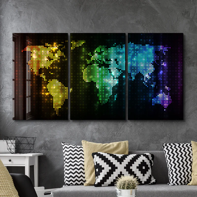 ・"World Map Dot Design - Trio"・Glass Wall Art - Image 2