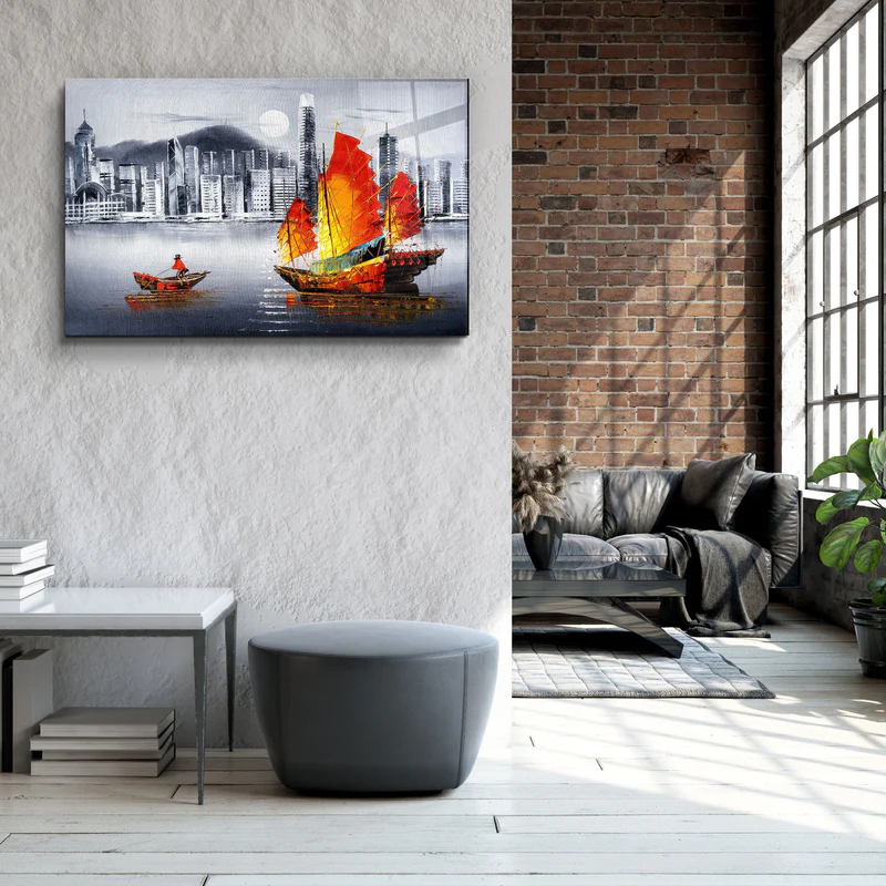 ・"Abstract Colorful Boat"・Glass Wall Art - Image 3