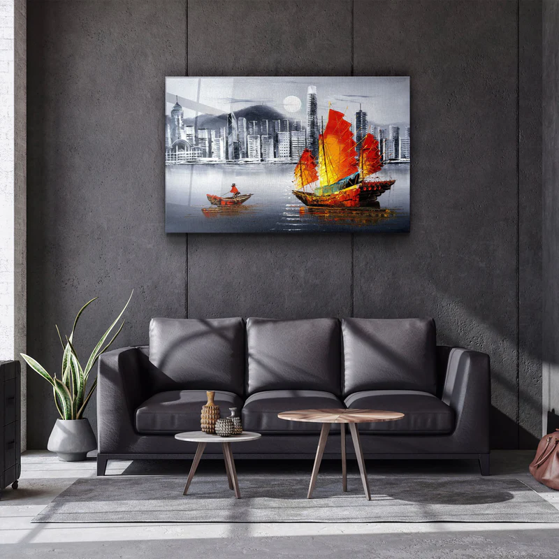 ・"Abstract Colorful Boat"・Glass Wall Art - Image 2