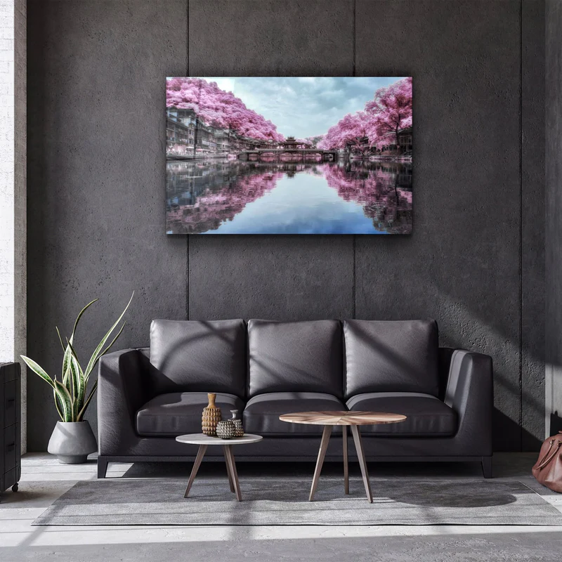 ・"Pink Trees Reflection"・Glass Wall Art - Image 2