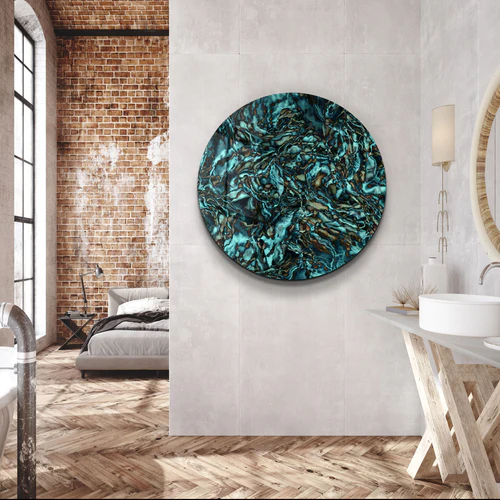 ・"Dark Sea"・Rounded Glass Wall Art - Image 2
