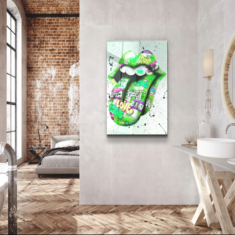 ・"Tongue - Green"・Designer's Collection Glass Wall Art - Image 3
