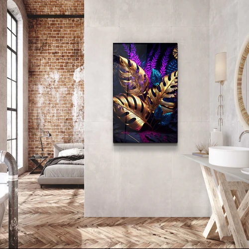 ・"Golden Leafs"・Secret World Collection Glass Wall Art - Image 2
