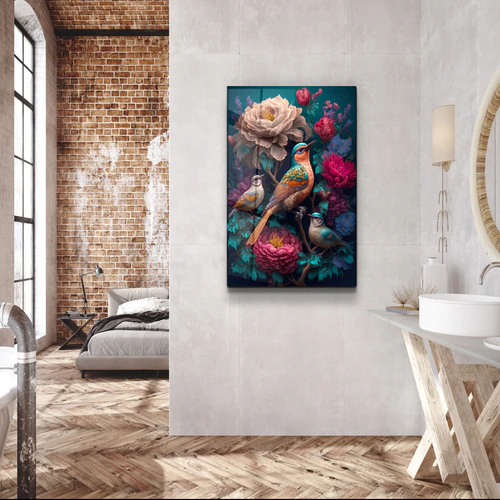 ・"Birds of the Secret Garden"・Secret World Collection Glass Wall Art - Image 2