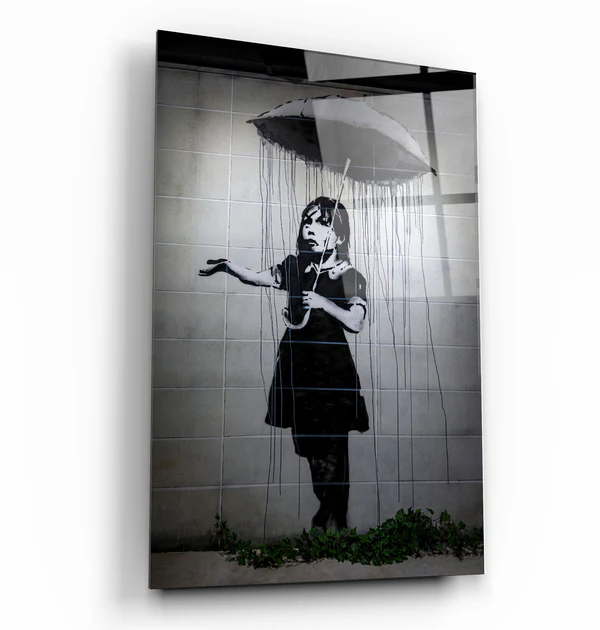 "Banksy - Girl with an umbrella"・Glass Wall Art