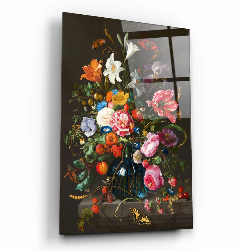 ・"Retro Flowers"・Designer's Collection Glass Wall Art