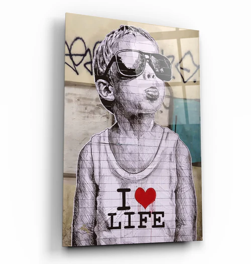 ・"Banksy - I Love Life"・Glass Wall Art