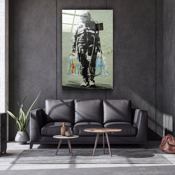 ・"Banksy - Shopper Spaceman"・Glass Wall Art - Image 2