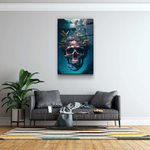 ・"Skull in the Secret Sea"・Secret World Collection Glass Wall Art - Image 2