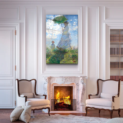 ・"Woman with a Parasol, Madame Monet and Her Son (1875) by Claude Monet"・Glass Wall Art - Image 2
