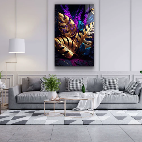 ・"Golden Leafs"・Secret World Collection Glass Wall Art - Image 3