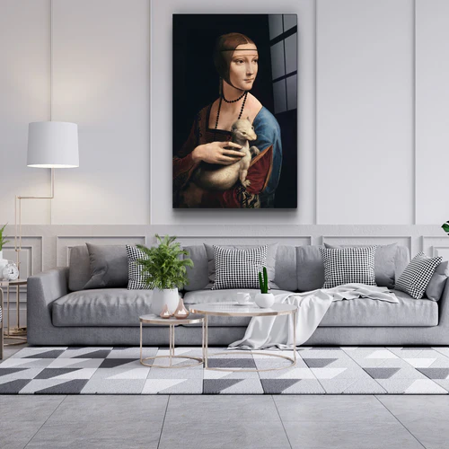 ・"Leonardo da Vinci's Lady with an Ermine (1490)"・Glass Wall Art - Image 3