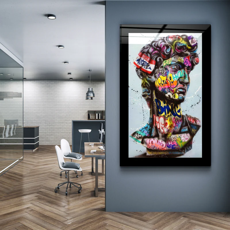 ・"Bordered Statue Pop Art"・Designer's Collection Glass Wall Art - Image 2