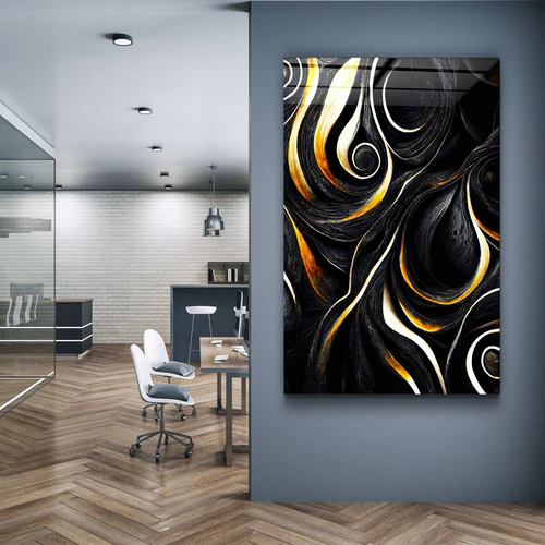 ・"Golden Black Wood"・Secret World Collection Glass Wall Art - Image 2