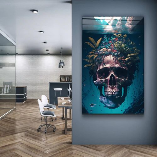 ・"Skull in the Secret Sea"・Secret World Collection Glass Wall Art - Image 3