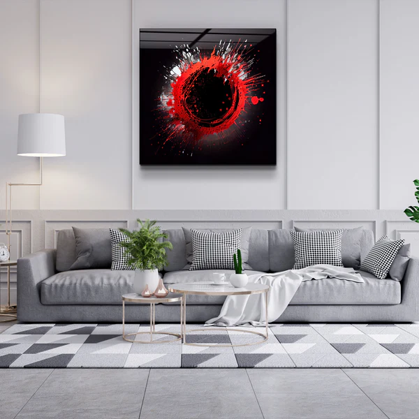."Paint Splash Ring-Red". Designer's Collection Glass Wall Art - Image 2