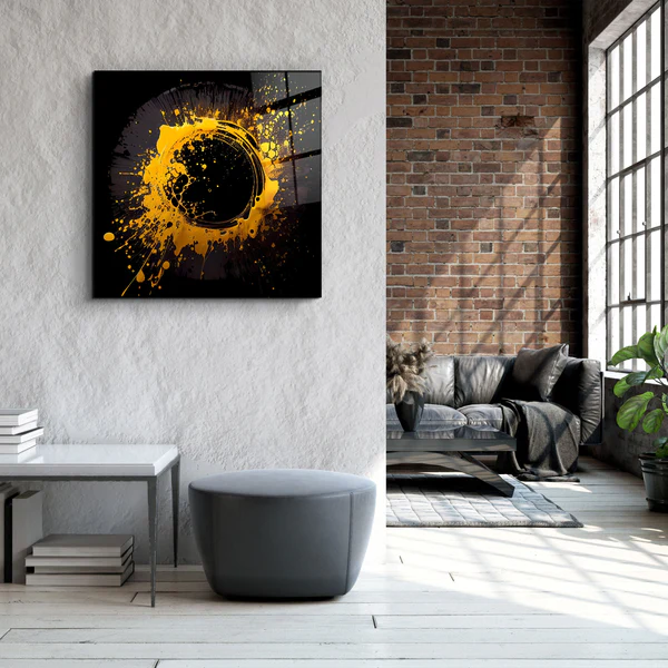 ."Paint Splash Ring-Yellow". Designer's Collection Glass Wall Art - Image 2
