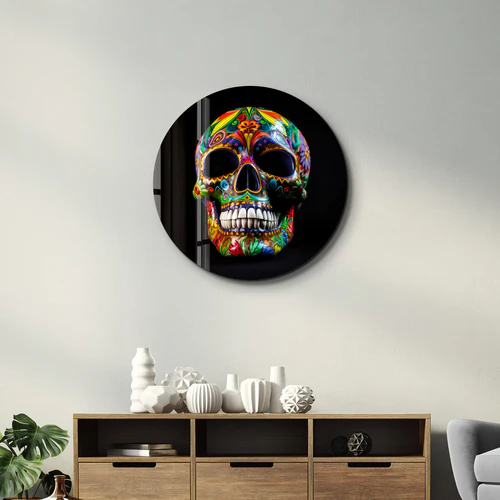 ・"Mexican Sugar Skull"・Rounded Glass Wall Art - Image 3