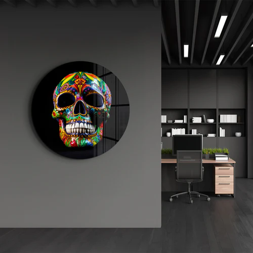 ・"Mexican Sugar Skull"・Rounded Glass Wall Art - Image 2
