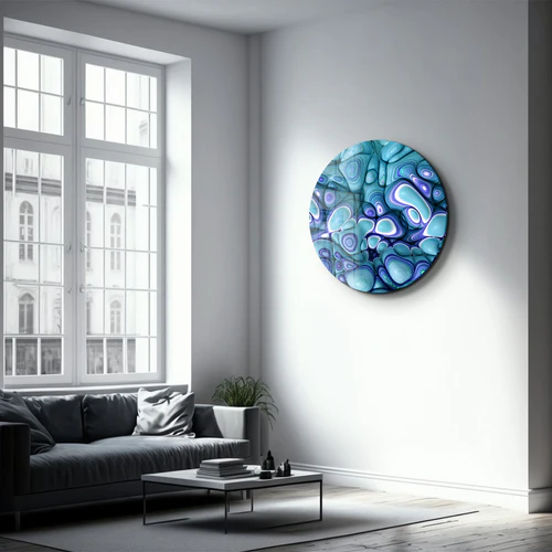・"Turquoise Abstract"・Rounded Glass Wall Art - Image 3