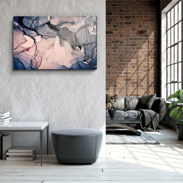 ・"Gray and Blue Wave Pattern"・Glass Wall Art - Image 3