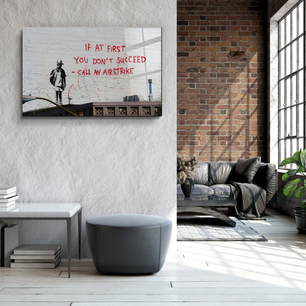 ・"Banksy - Call an Airstrike"・Glass Wall Art - Image 3