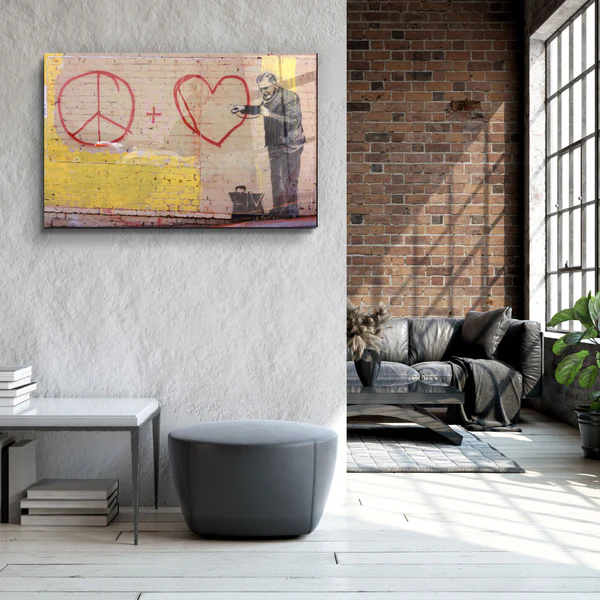 ・"Banksy - Love and Peace"・Glass Wall Art - Image 3