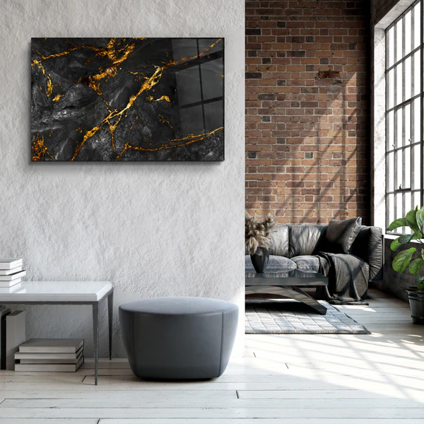 ・"Black Marble with Golden Dust"・Glass Wall Art - Image 3