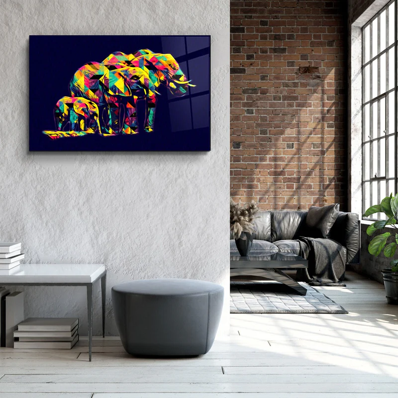 ・"Colormix Elephant Family"・Glass Wall Art - Image 3
