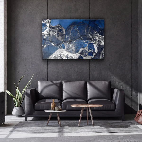 ・"Dark Blue Wave Pattern V4"・Glass Wall Art - Image 2