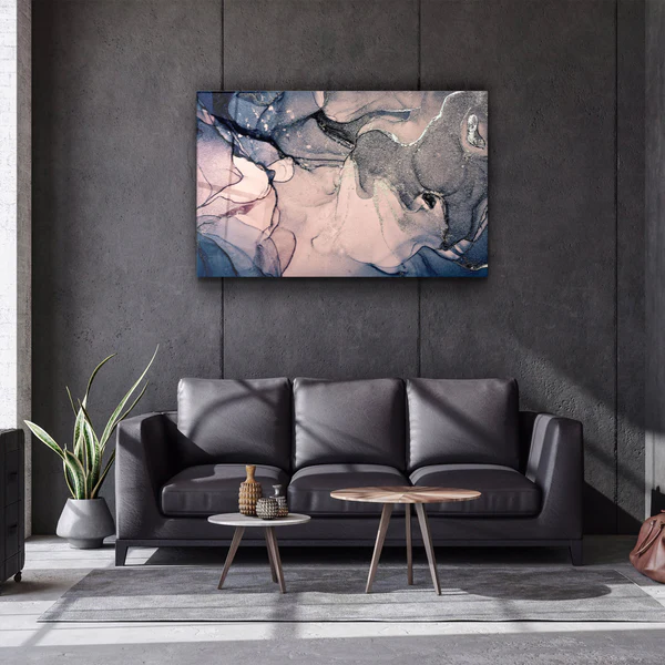 ・"Gray and Blue Wave Pattern"・Glass Wall Art - Image 2
