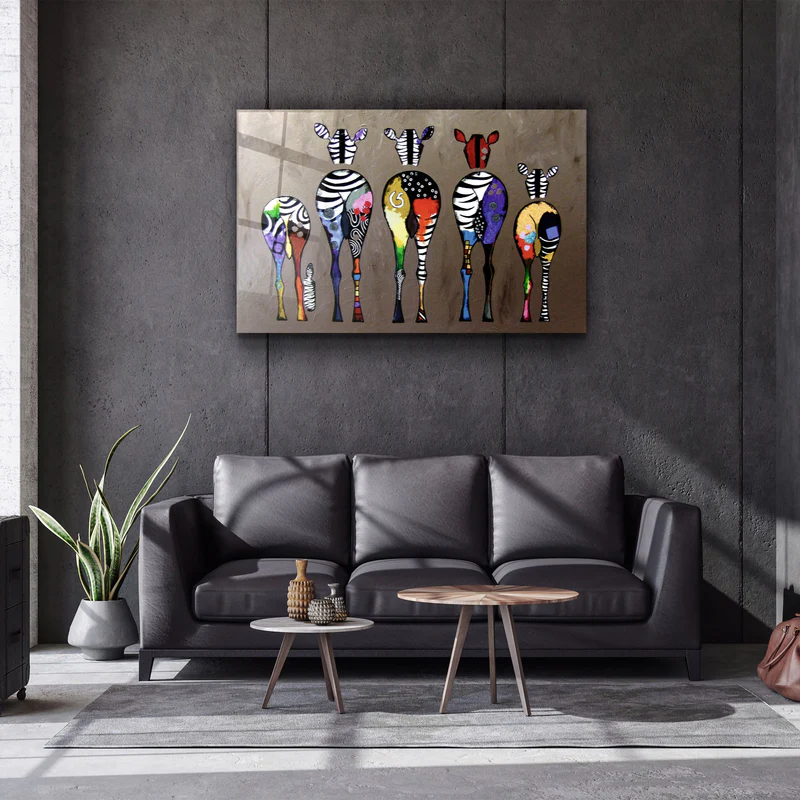 ・"Colorful Zebra Family"・Glass Wall Art - Image 3