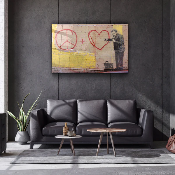 ・"Banksy - Love and Peace"・Glass Wall Art - Image 2