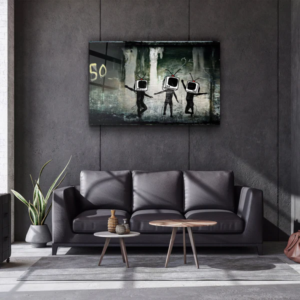 ・"Banksy - Dancing TV"・Glass Wall Art - Image 2