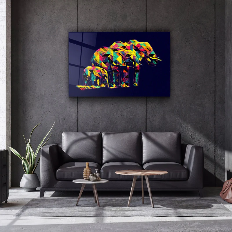 ・"Colormix Elephant Family"・Glass Wall Art - Image 2