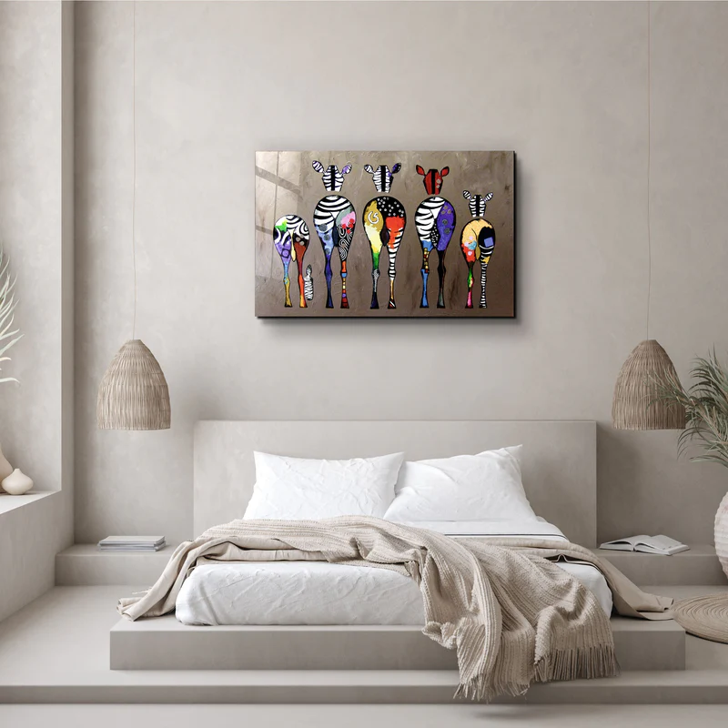 ・"Colorful Zebra Family"・Glass Wall Art - Image 2